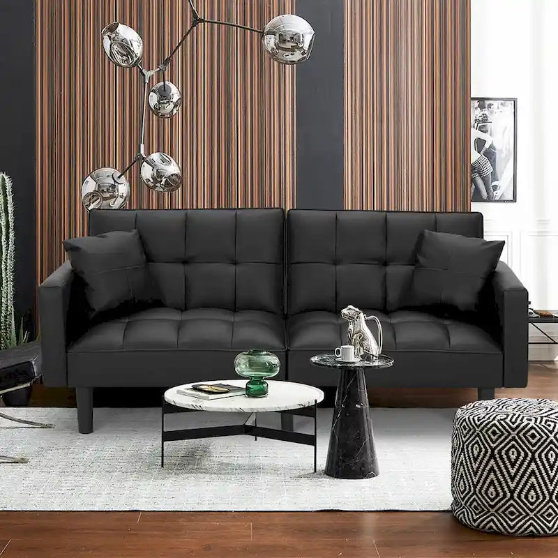 74-calowa nowoczesna pikowana sofa futon z funkcją spania