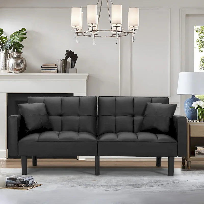 74-calowa nowoczesna pikowana sofa futon z funkcją spania