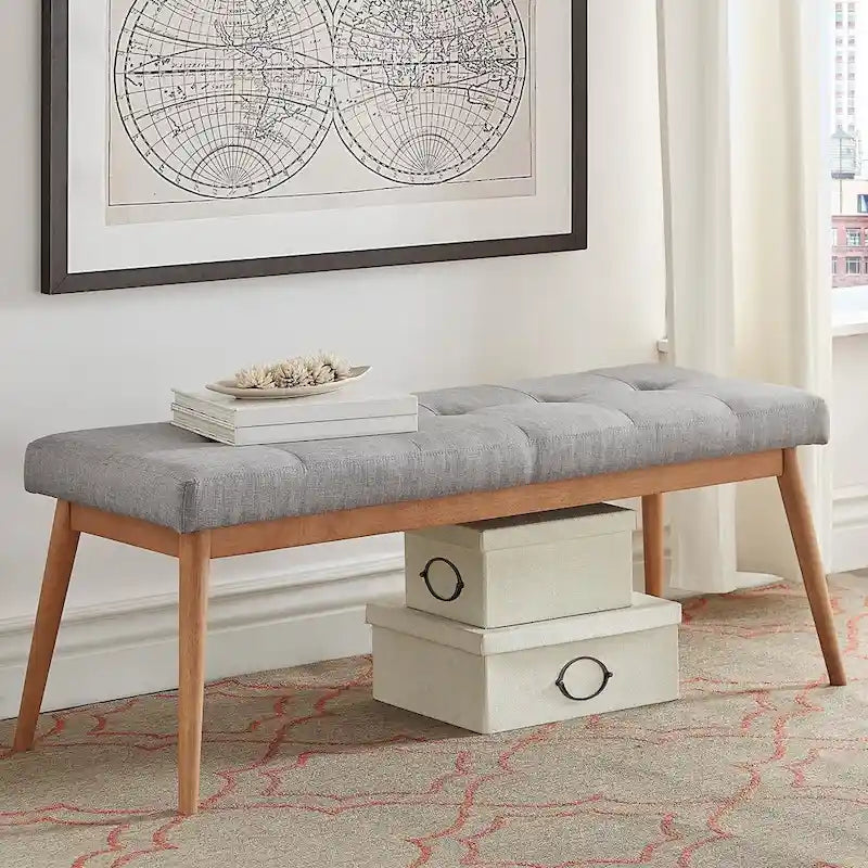 Oak Angled Leg Linen Dining Bench