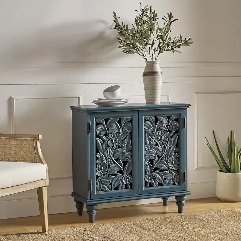 Traditional 32" Tall 2-Door Accent Cabinet with LED Light