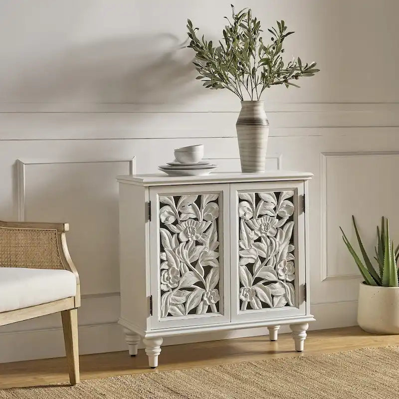 Traditional 32" Tall 2-Door Accent Cabinet with LED Light