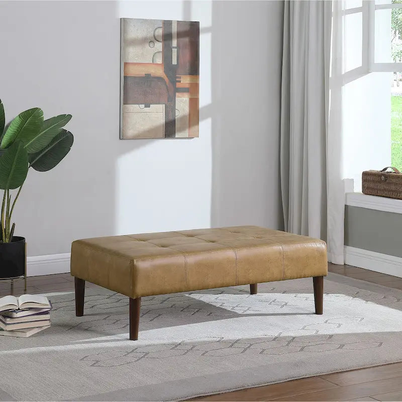 Tufted Coffee Table Ottoman - Faux Leather