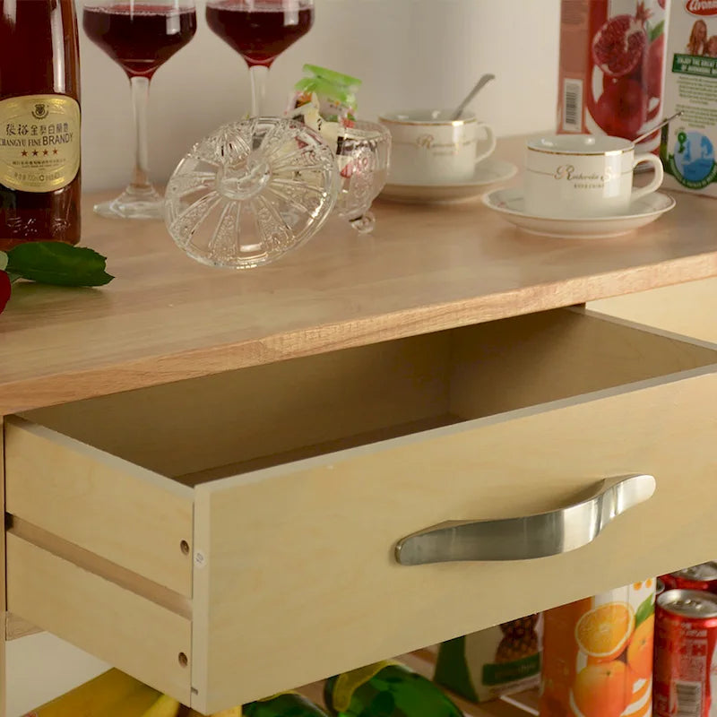 Kitchen Island Cart with Solid Wood Top and Locking Wheels