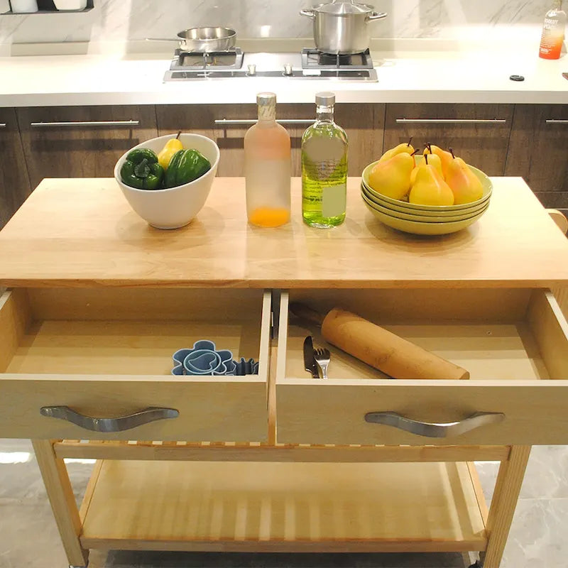 Kitchen Island Cart with Solid Wood Top and Locking Wheels