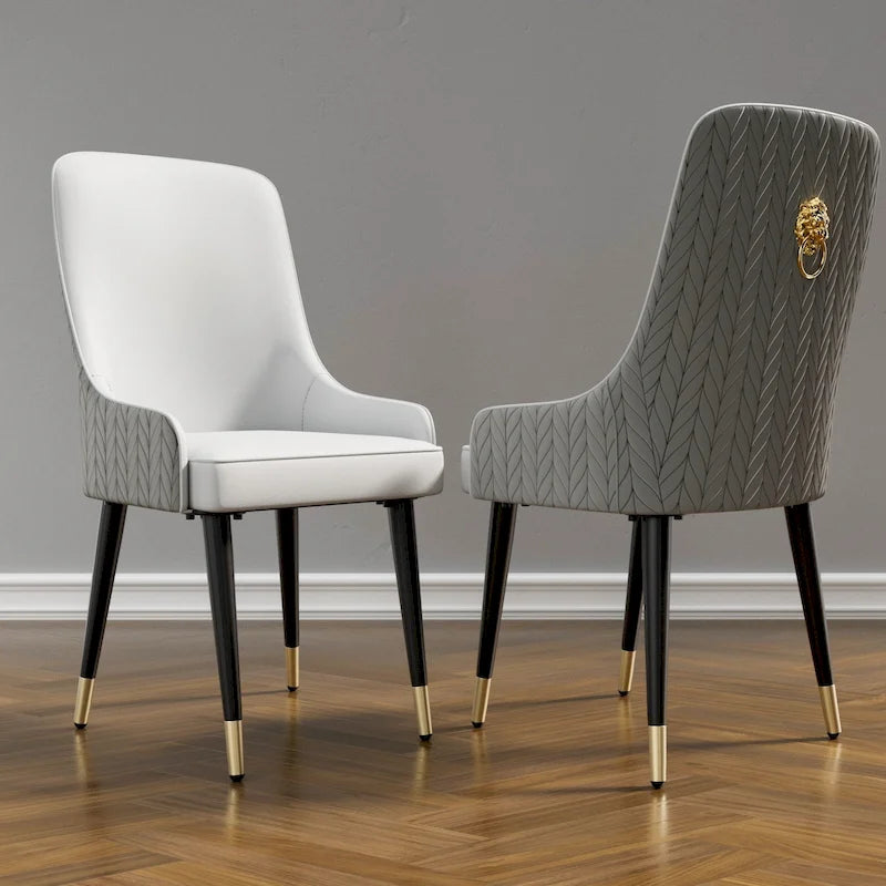 Microfiber Leather Luxury Upholstered Dining Chair with Lion Head Pull Ring