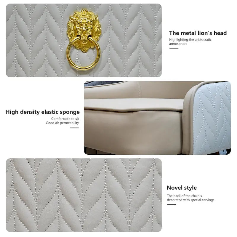 Microfiber Leather Luxury Upholstered Dining Chair with Lion Head Pull Ring