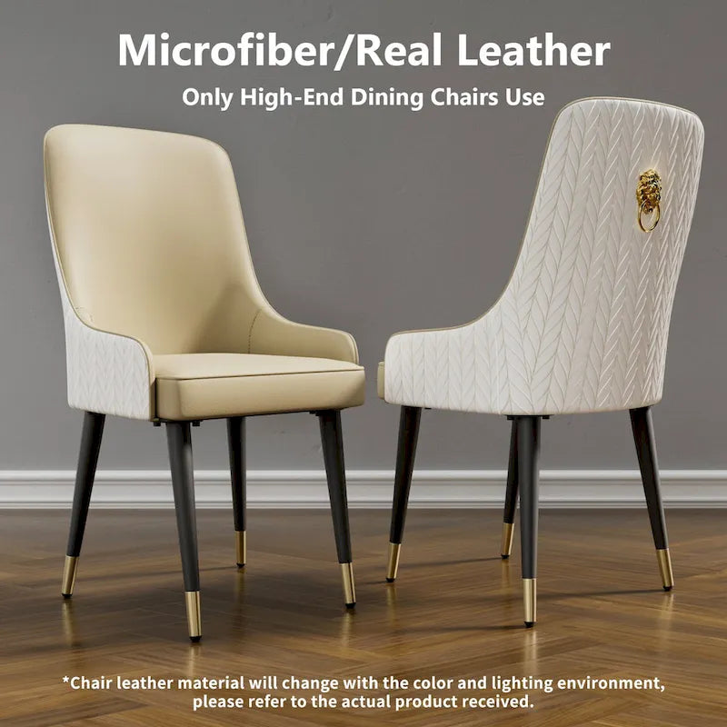 Microfiber Leather Luxury Upholstered Dining Chair with Lion Head Pull Ring