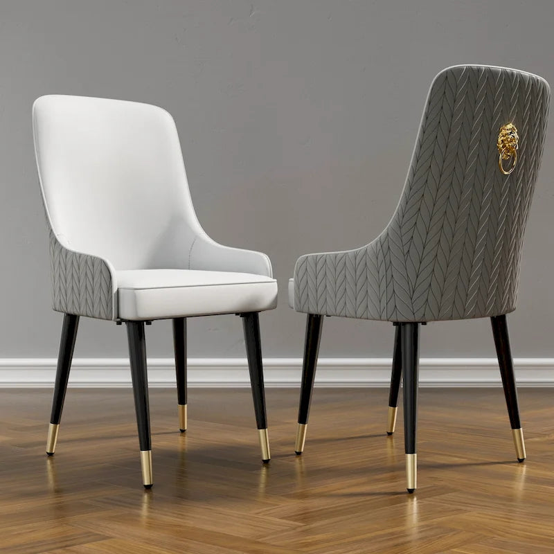 Microfiber Leather Luxury Upholstered Dining Chair with Lion Head Pull Ring