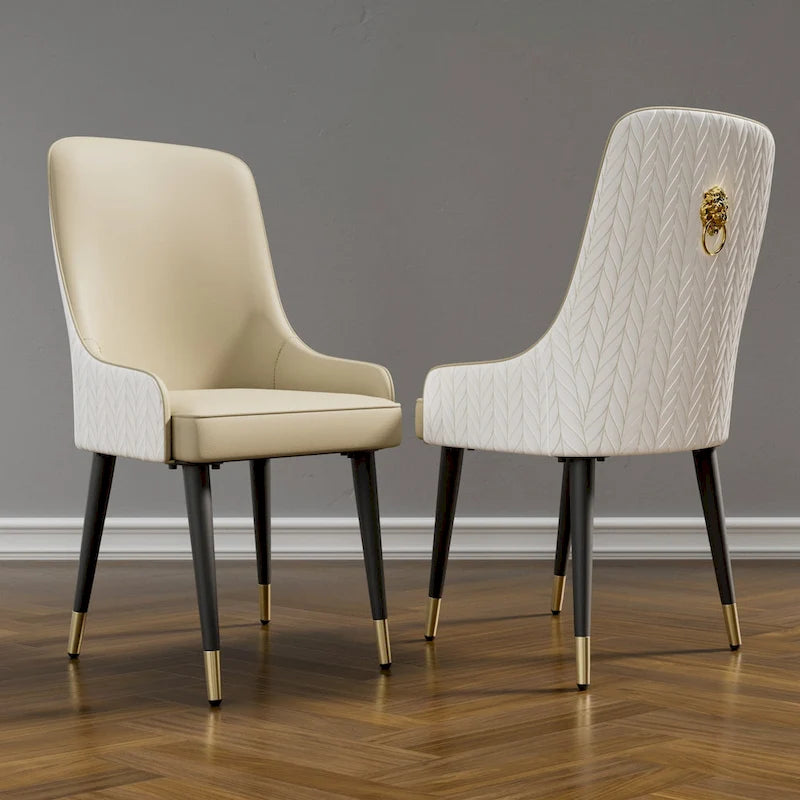 Microfiber Leather Luxury Upholstered Dining Chair with Lion Head Pull Ring