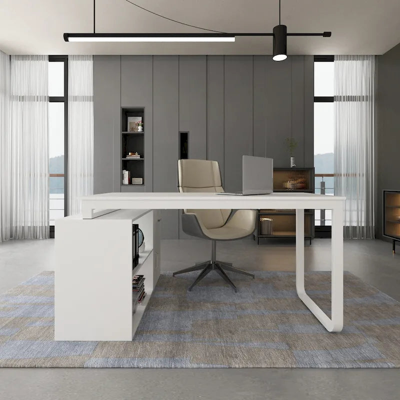 L-shaped Executive Desk With Drawer Cabinet for Home and Office