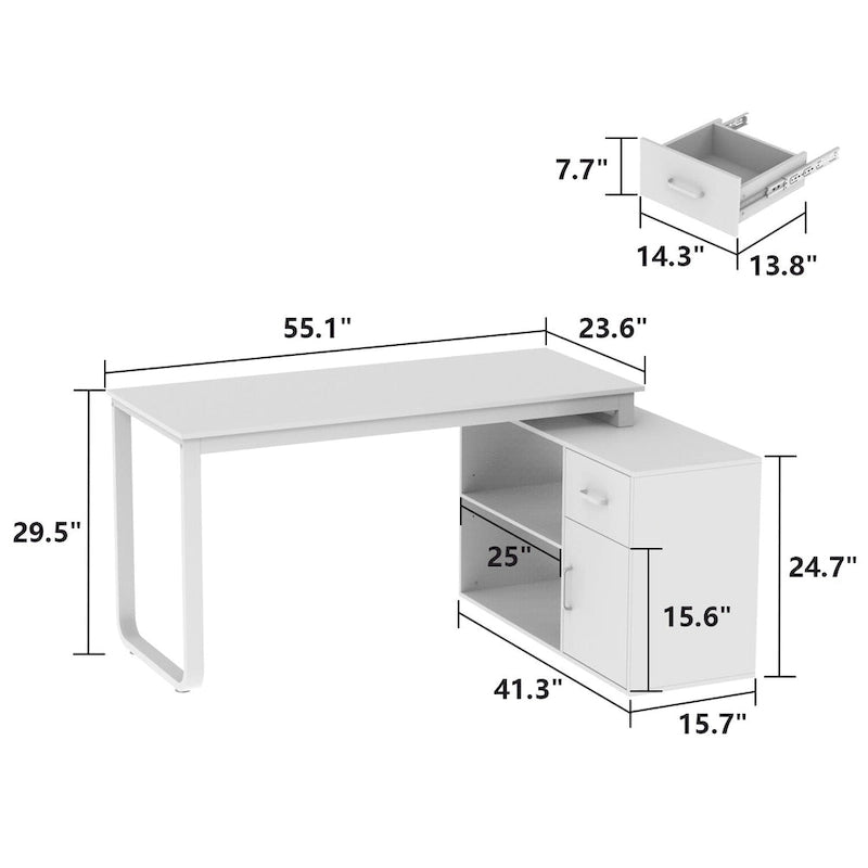 L-shaped Executive Desk With Drawer Cabinet for Home and Office