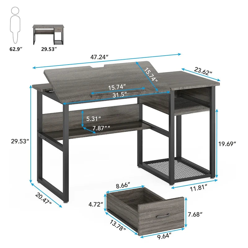 47 Inch Drafting Table with Adjustable Top