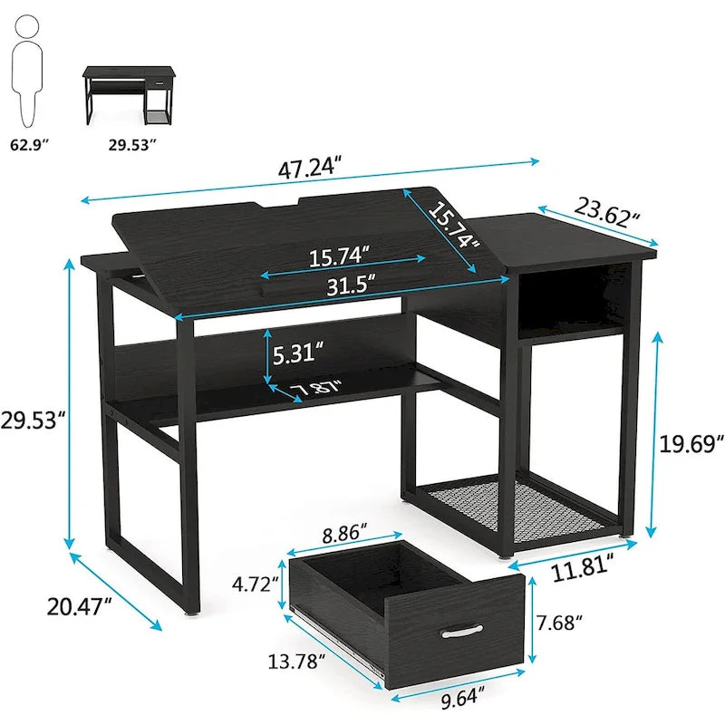 47 Inch Drafting Table with Adjustable Top
