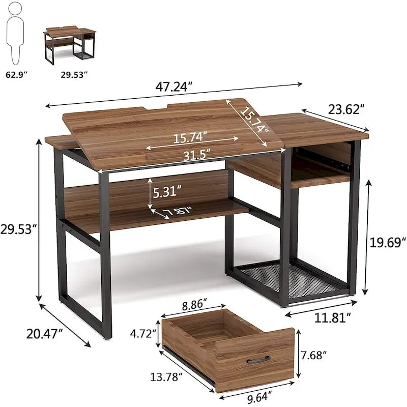 47 Inch Drafting Table with Adjustable Top