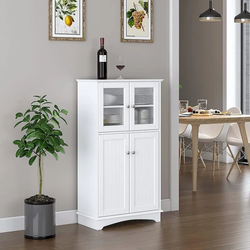 Bathroom Storage Cabinet, Wood Floor Cabinet, Free Standing Storage Organizer for Bathroom, Bedroom, Living Room, White