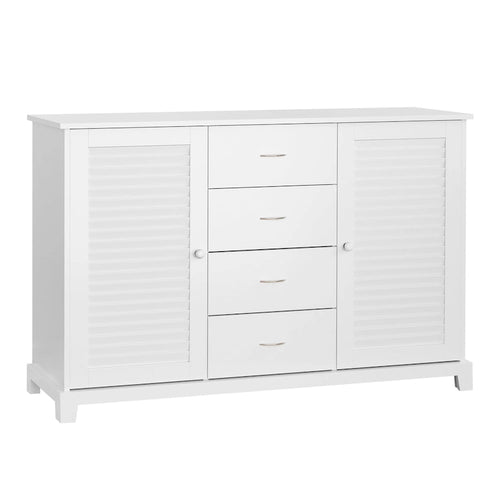 Moderner 47-Zoll-Aufbewahrungsschrank, Buffet-Sideboard mit Schubladen und Lamellentüren – Weiß