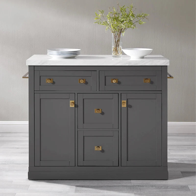 Kitchen Island with Faux Marble Countertop