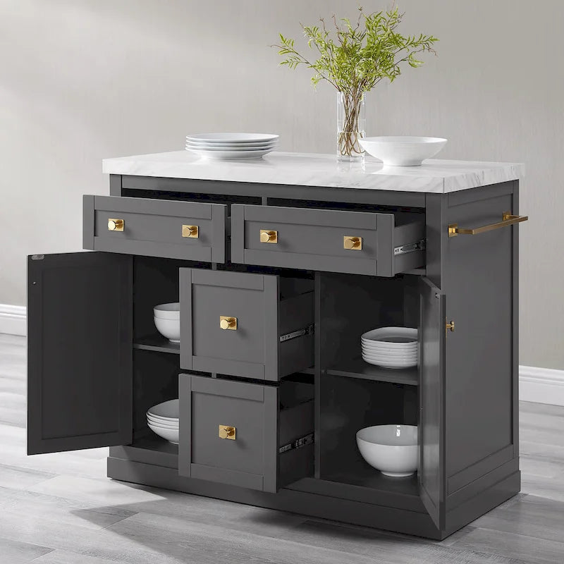 Kitchen Island with Faux Marble Countertop