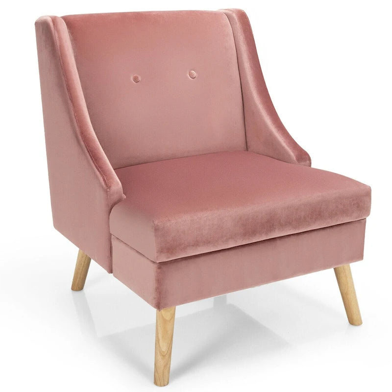 Swoop Arm Accent Chair Velvet Upholstered Armchair w/ Rubber Wood Legs