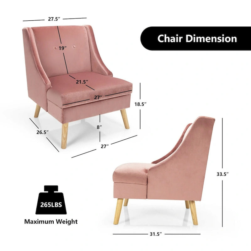 Swoop Arm Accent Chair Velvet Upholstered Armchair w/ Rubber Wood Legs