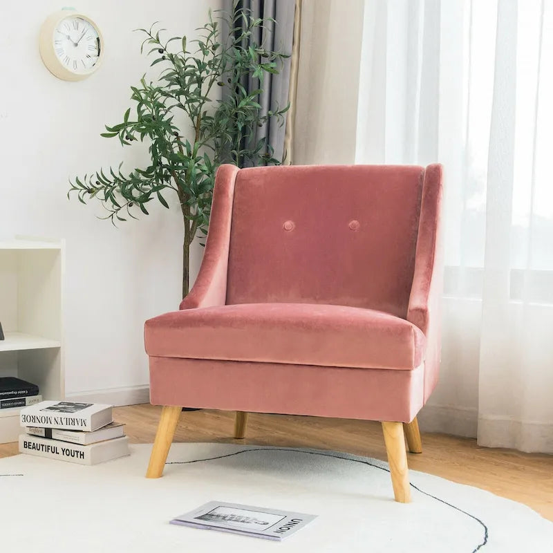 Swoop Arm Accent Chair Velvet Upholstered Armchair w/ Rubber Wood Legs
