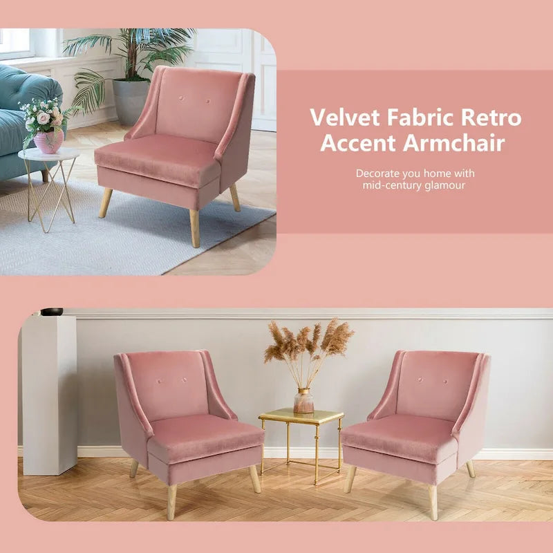 Swoop Arm Accent Chair Velvet Upholstered Armchair w/ Rubber Wood Legs