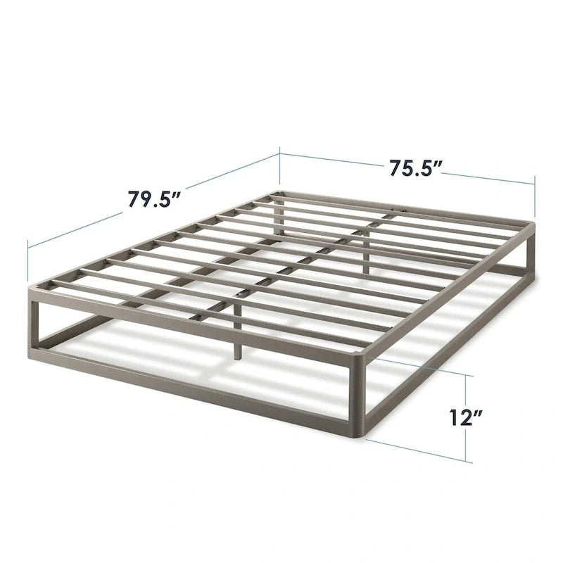 12-Inch Heavy Duty Metal Platform Bed Frame - Grey