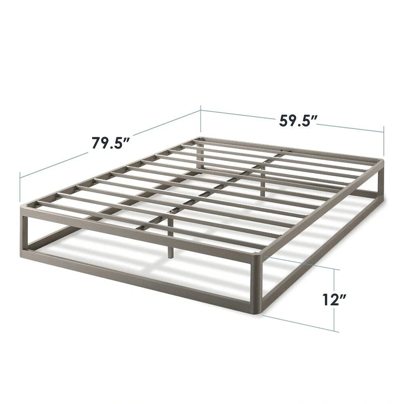 12-Inch Heavy Duty Metal Platform Bed Frame - Grey