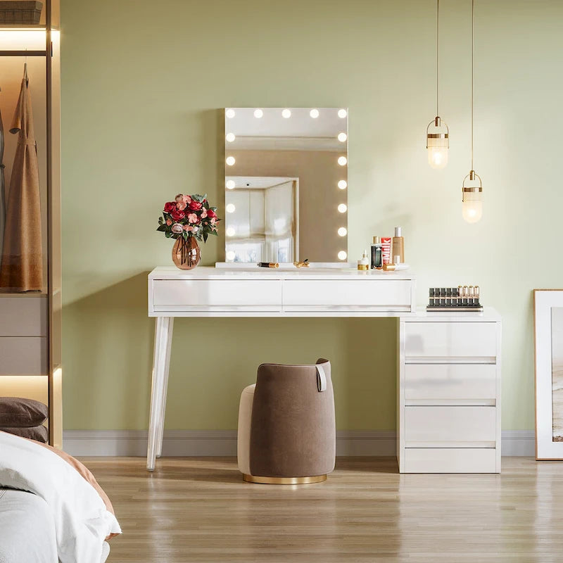 Vanity Desk with 5 Drawers & Reversible Cabinet (Without Mirror)