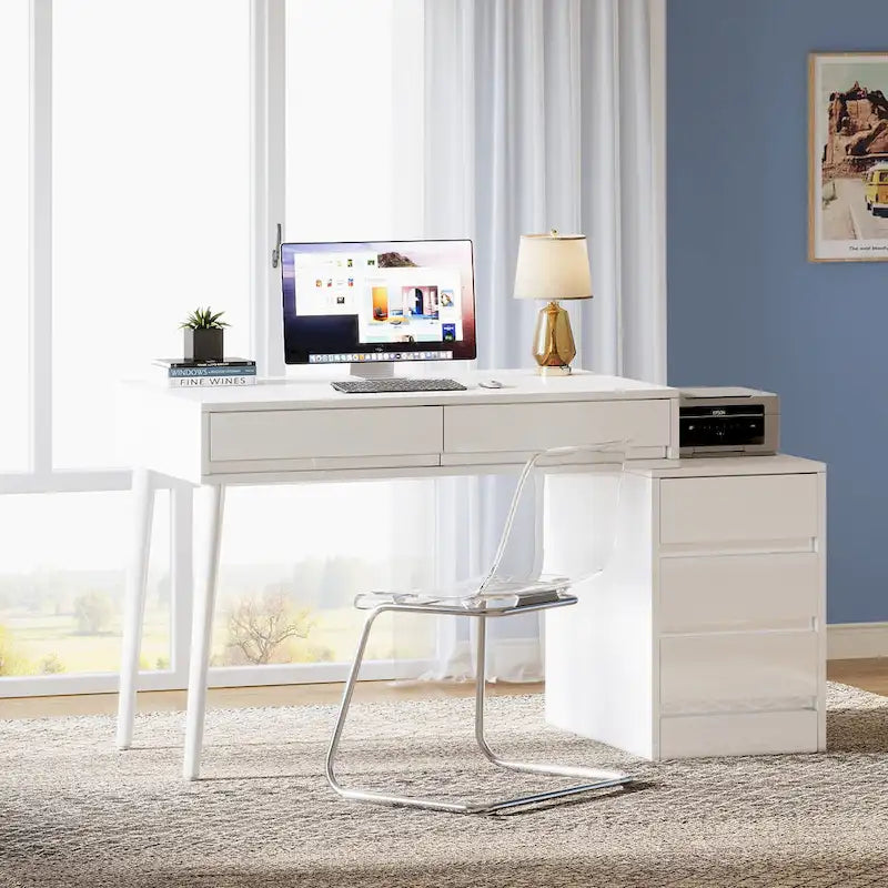 Vanity Desk with 5 Drawers & Reversible Cabinet (Without Mirror)