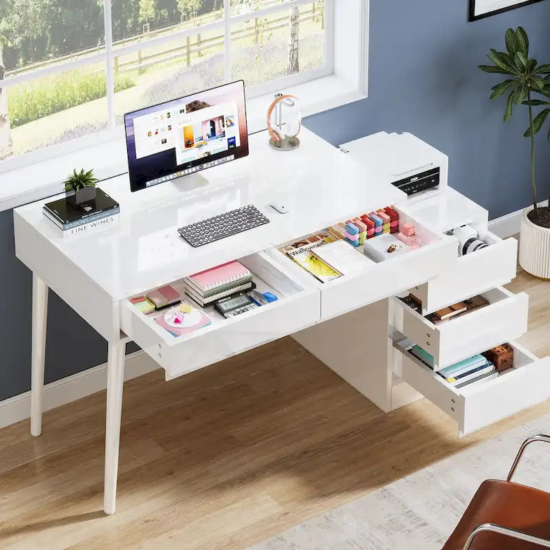 Vanity Desk with 5 Drawers & Reversible Cabinet (Without Mirror)
