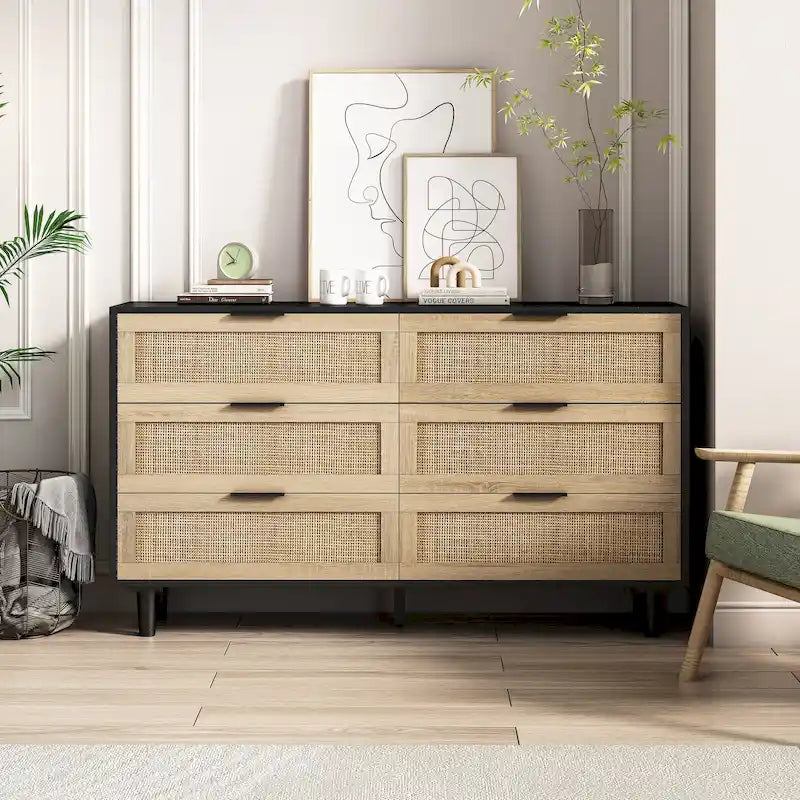 6-Drawer Rattan Dresser