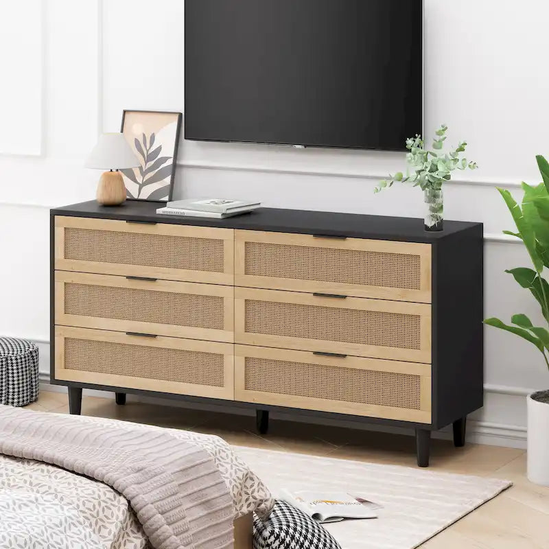 6-Drawer Rattan Dresser