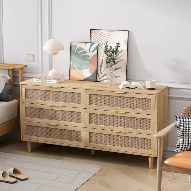 6-Drawer Rattan Dresser
