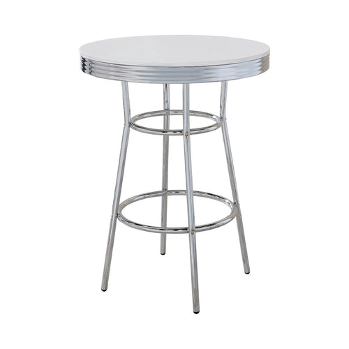 42 Inch Round Bar Table with Ribbed Apron and Glossy White Lacquer