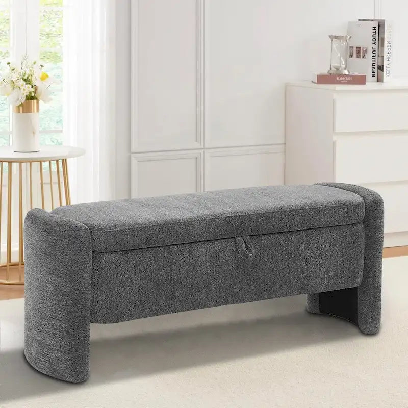 Chenille Fabric Upholstered Storage Bench