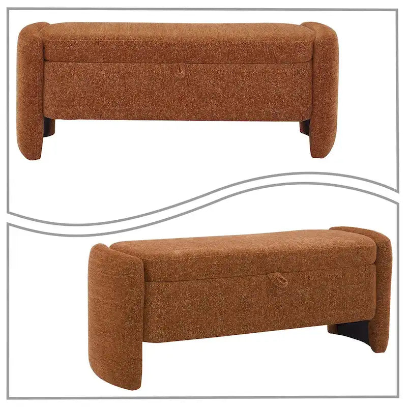 Chenille Fabric Upholstered Storage Bench