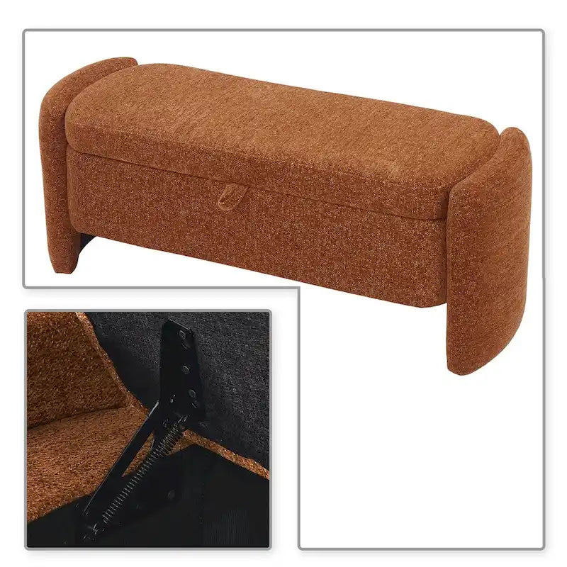 Chenille Fabric Upholstered Storage Bench