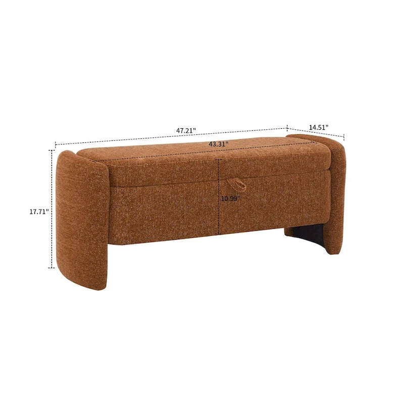 Chenille Fabric Upholstered Storage Bench