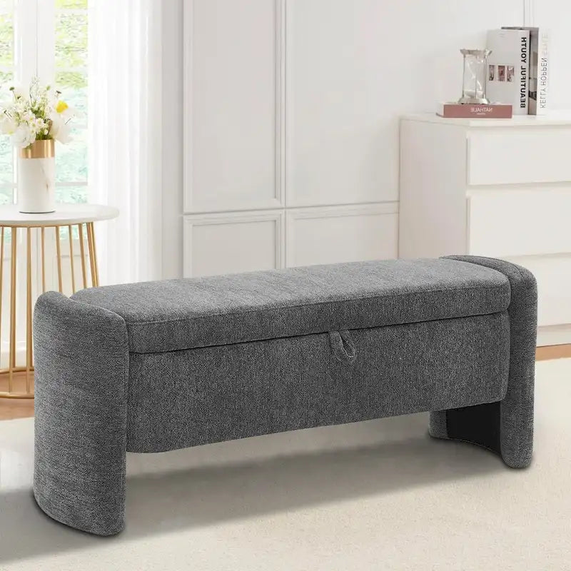 Chenille Fabric Upholstered Storage Bench