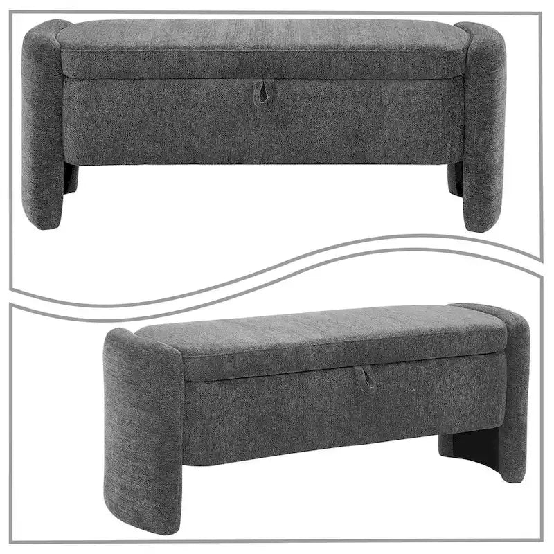 Chenille Fabric Upholstered Storage Bench