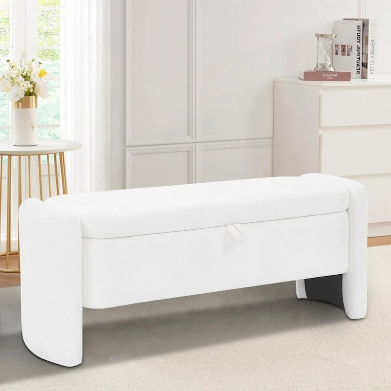 Chenille Fabric Upholstered Storage Bench