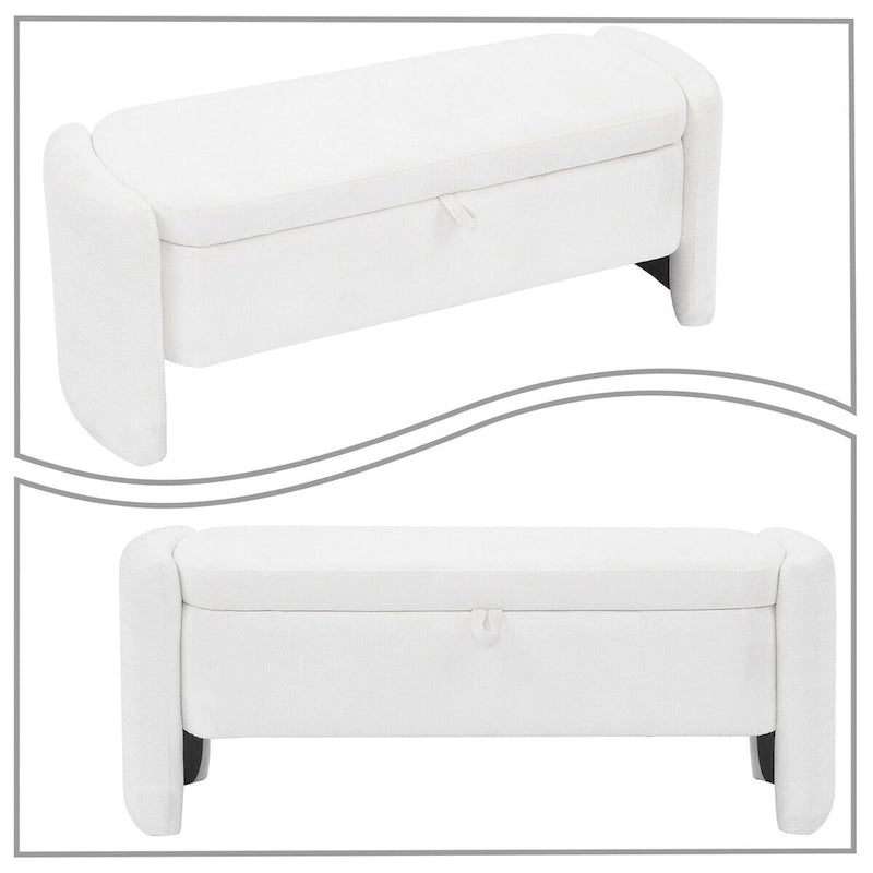Chenille Fabric Upholstered Storage Bench