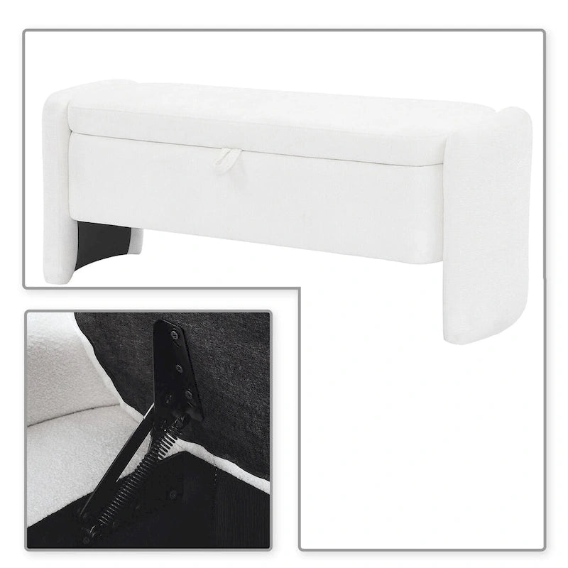 Chenille Fabric Upholstered Storage Bench