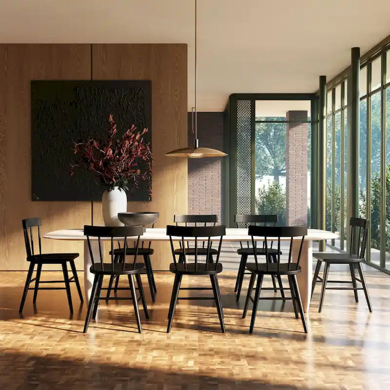 Windsor-Style Dining Chair - Solid Oak Wood with Spindle Back