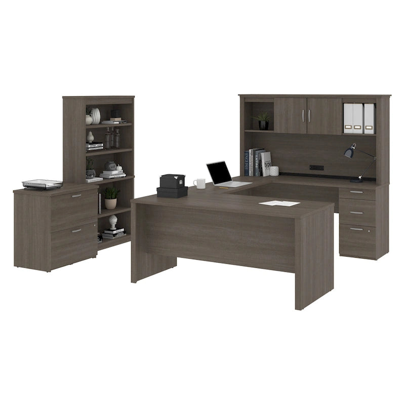 66W U-Shaped Executive Desk with Hutch and Lateral File Cabinet
