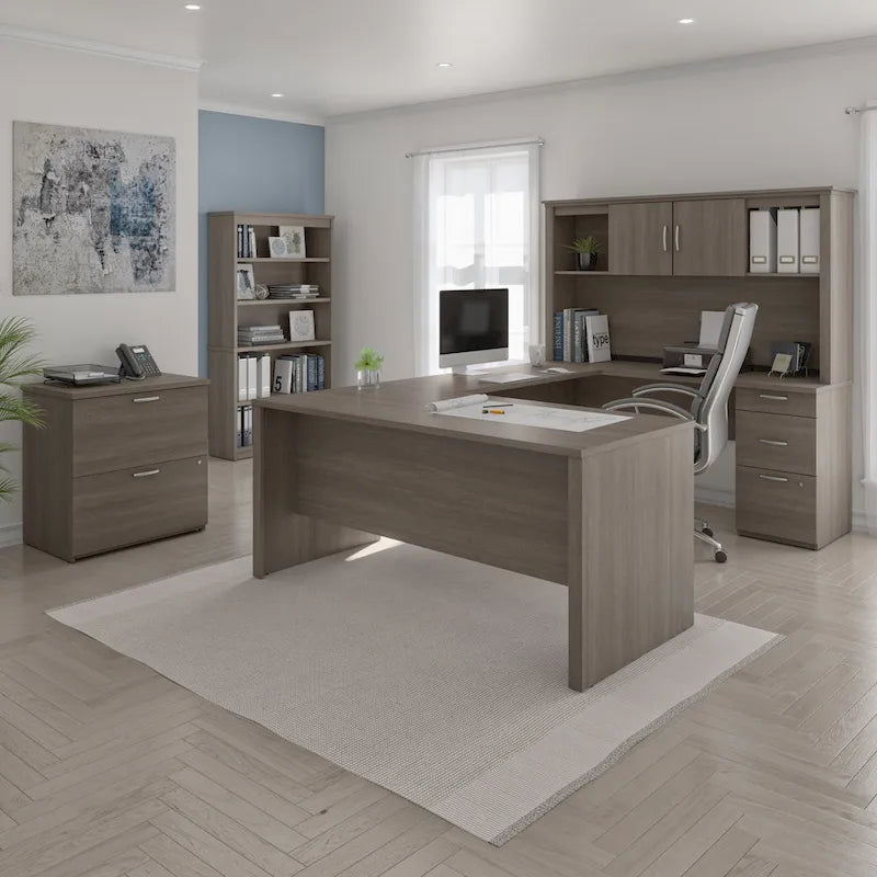 66W U-Shaped Executive Desk with Hutch and Lateral File Cabinet