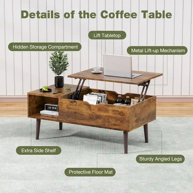 Lift Top Coffee Table with Hidden Storage Compartment