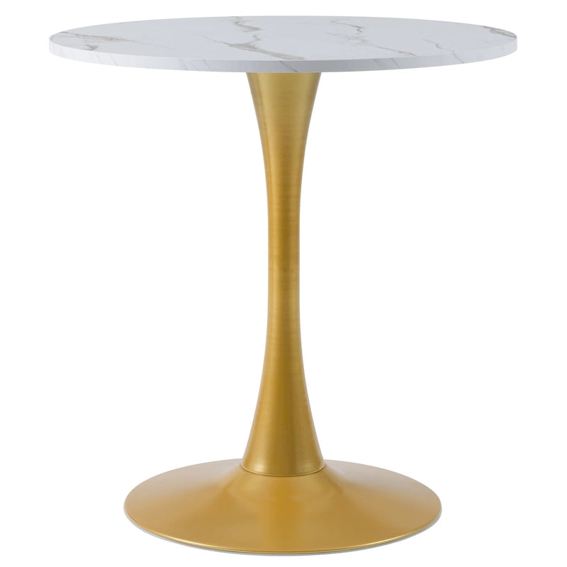 White with Gold Pedestal Base 28-Inch Round Bistro Dining Table