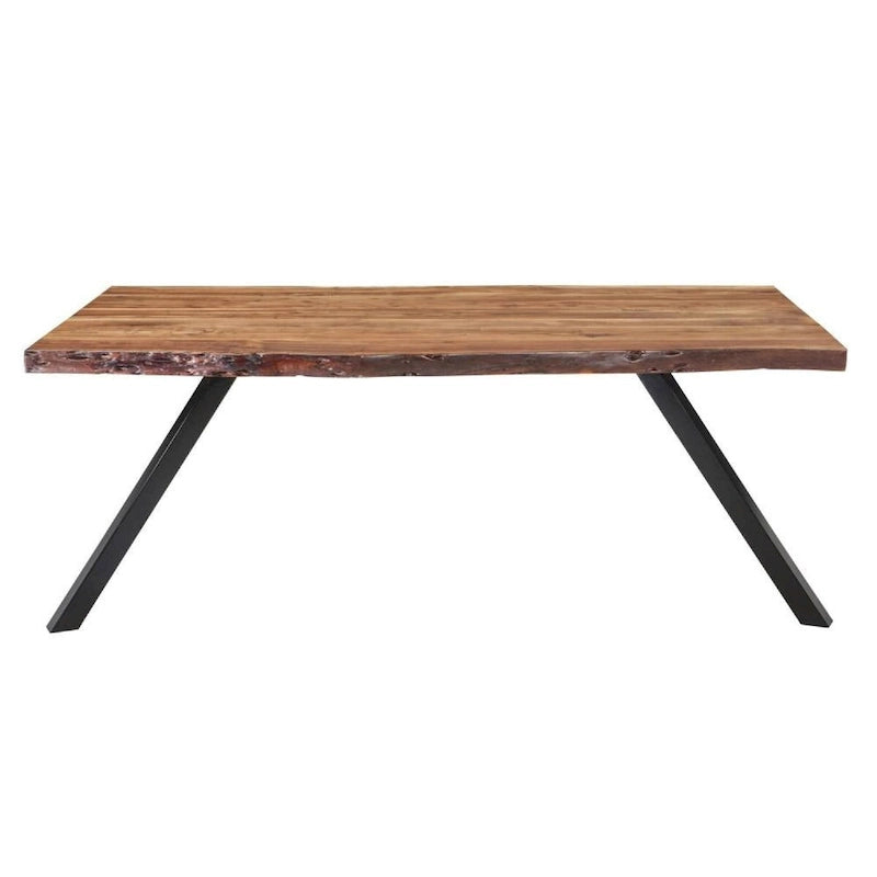 80-Inch Acacia Wood Dining Table with Live Edges, Brown & Black